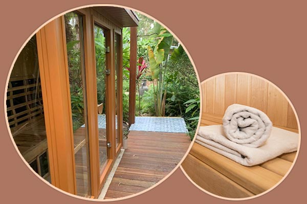 top of the range Clearlight brand sauna tucked away in our tropical sanctuary