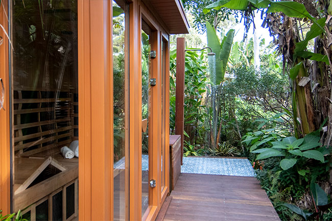 Infrared sauna with outdoor shower